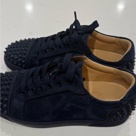 Christian Louboutin Navy Blue Spiked Sneakers - Picture 4 of 5